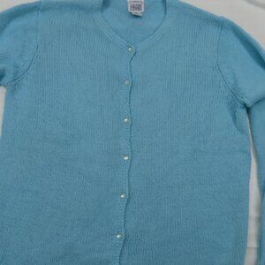 Vintage Leon Levin hand loomed cardigan Sky blue Grandpa net medium
